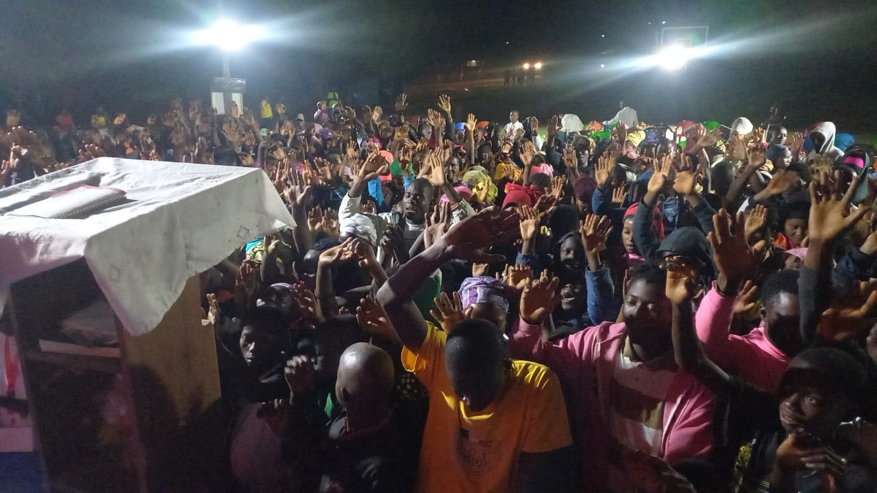 Worship service gathering at night