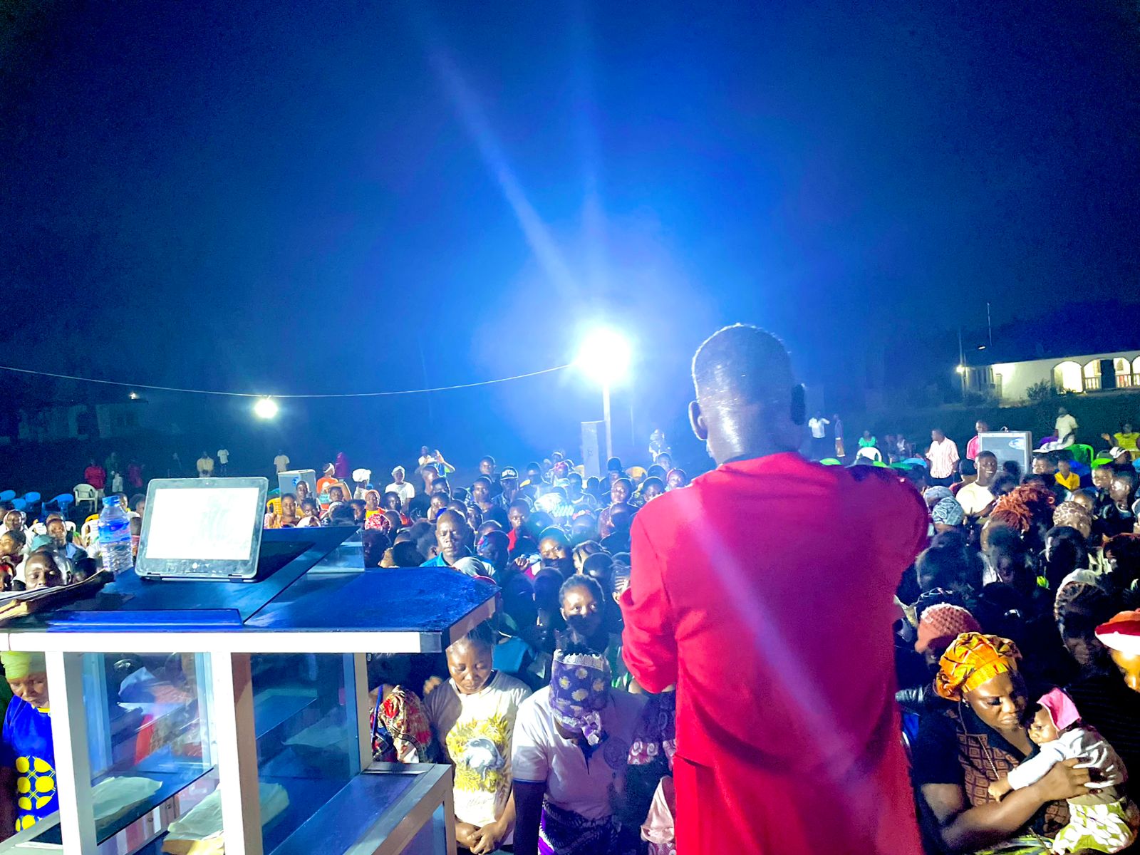 People gathered during a large outdoor crusade